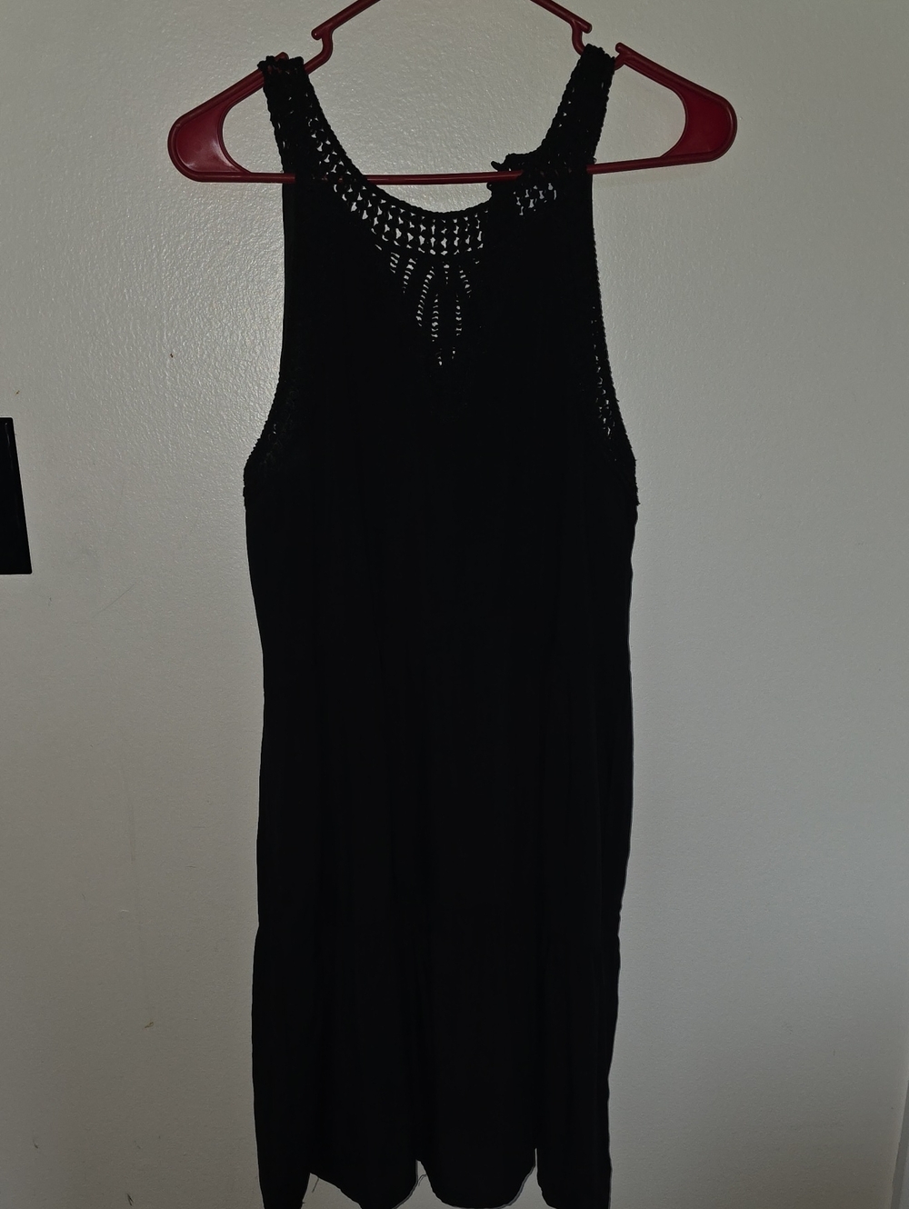 Women's Black Crochet Yoke Sleeveless Dress Med